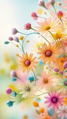 colorful flowers, flower bouquet, floral art, digital painting