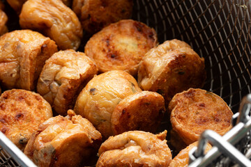 Deep Fried Chicken Roll or Hoi Jo in Deep Fryer Basket, Chinese Food