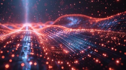 Fototapeta premium Futuristic quantum computing network, holographic data visualization, advanced technology, modern data center