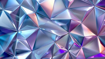 Abstract geometric background with iridescent blue and purple triangles.