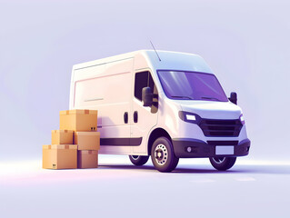 3d Vector Delivery Van with Box cargo, Delivery and online shopping concept, pickup car van on white background