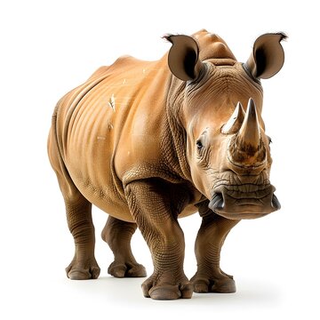A rhinoceros stands on a white background