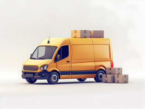 3d Vector Delivery Van with Box cargo, Delivery and online shopping concept, pickup car van on white background