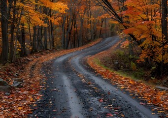 Winding Road Through Autumn Forest