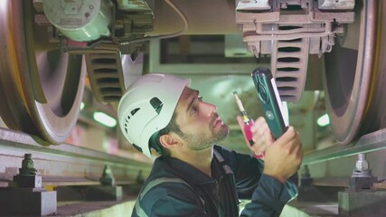 Railway technicians inspect the suspension brakes and axle stability control systems of electric locomotives to ensure they are ready for use.