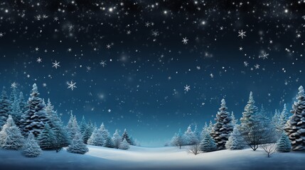 Fototapeta premium Snowy winter forest with falling snowflakes at night.