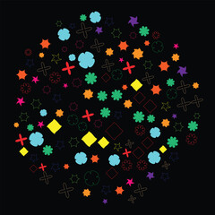 creative colorful background design by shape and outline shape and black background