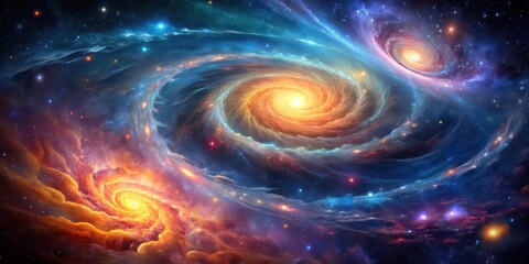 Obraz premium Abstract cosmic background with swirling galaxies and vibrant nebulae , universe, space, stars, planets, galaxies