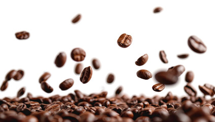 Falling Coffee Beans on Transparent Background