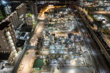 Petroleum chemical factory illuminated at night