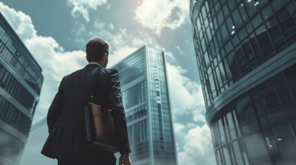 Portrait of a young businessman in a stylish suit walking through a metropolis at sunset. Handsome man relaxing in the fresh air. Walk, business concept. Lifestyle.