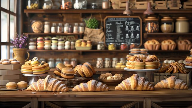 French Pastry Delights: Artisanal Display in a Parisian Bakery