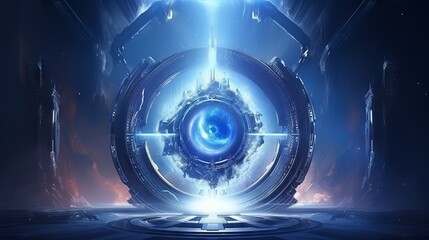 Fototapeta premium A futuristic portal with glowing lights in the center.