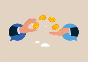 People send and receive money via message. Flat vector illustration
