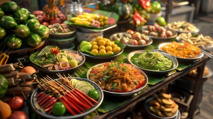 Obraz premium Vibrant Thai Street Food Delights: A Lively Market Scene