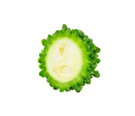 Sliced bitter gourd isolated on white background.