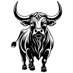 bull drawing, black line vector, isolated line