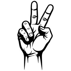 Vector cartoon peace sign black hand drawn line illustration, transparent background