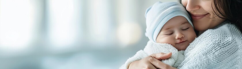 A loving depiction of a mother showering her newborn with care and attention