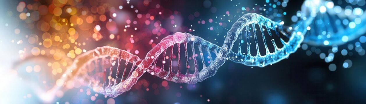 An abstract representation of DNA strands intertwining and mutating