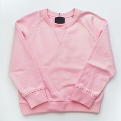 Light pink color crew-neck sweatshirt lying flat and folded on top of a white background
