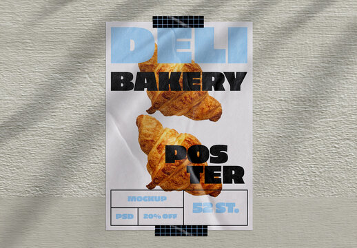 Glued Poster on Wall Mockup
