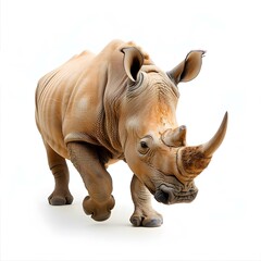 Fototapeta premium White rhinoceros walking on white background