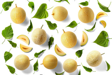 Ripe Melons with Leaves