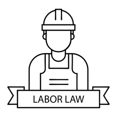 Labour Law Protection Company Logo outline concept, Factor worker with Ribbon vector icon design, Labor Day Symbol, 1st of May Sign,  International Workersstock illustration