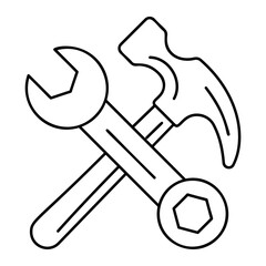 open-ended and ring ends Spanner crossed with Hammer outline concept, Handyman or Repairman Logotype vector icon design, Labor Day Symbol, 1st of May Sign,  International Workersstock illustration