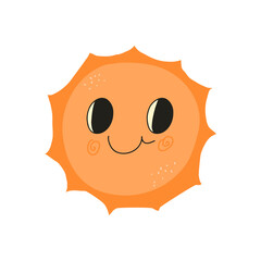 Cute baby orange sun. Sunset or dawn. Funny summer children's character