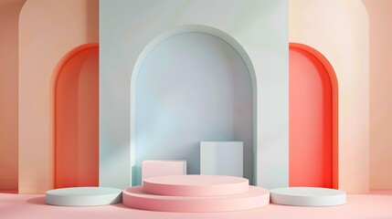 Abstract pastel podium for product display.