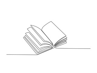 Continuous one line drawing of opened book. Book outline vector illustration. Editable stroke.