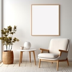 Modern interior design  iso a paper size frame mockup on living room wall with house background