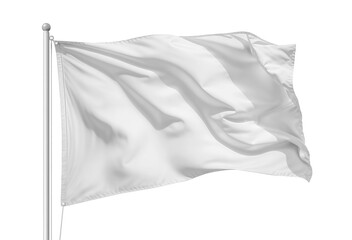 White flag waving in the wind on flagpole, isolated on white background. Created using generative AI tools