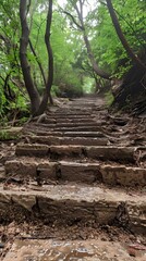 Obraz premium Muddy steps in the forest