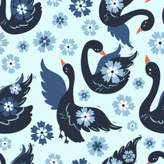 Cute Swan Seamless Pattern
