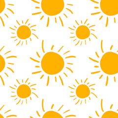 Bright doodle sun.
Vector fabric seamless pattern illustration.