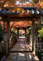 Fototapeta premium japanese temple with red maple leaves in autumn
