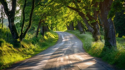 Obraz premium Summer Country Road With Trees Beside Concept 