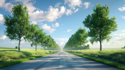 Summer Country Road With Trees Beside Concept 