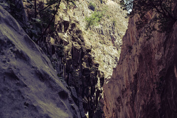 views of geological natural layers inside canyon in Turkey Saklikent National park