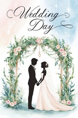 Bride and Groom Silhouette Under Floral Arch