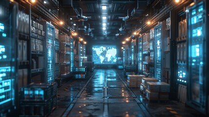 Futuristic High-Tech Warehouse Interior - Generative AI