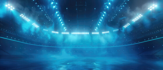 Obraz premium Bright blue stadium lights shining down on an empty stage