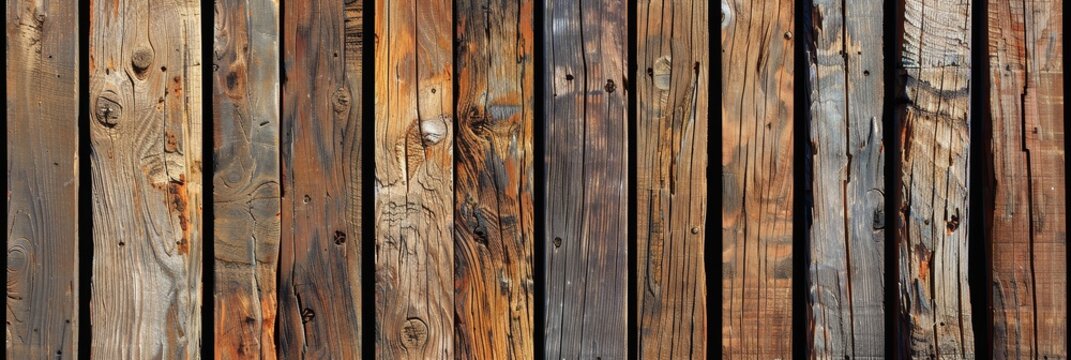 Weathered Wooden Planks Background Texture - Close-up view of weathered wooden planks with various shades of brown and grey, showcasing natural wood grain and texture. - Close-up view of weathered woo