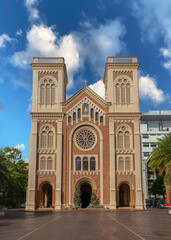 Fototapeta premium Assumption Cathedral on Chao Phraya River in BKK Thailand magnificent structure architecturally majestically built a Roman Catholic Church founded by French Missionaries and Built in 1821