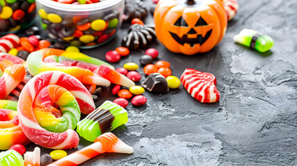 candy corn and candy, copy space.
