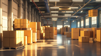 cardboard boxes in a warehouse ready for shipment, logistics or shipping business background 