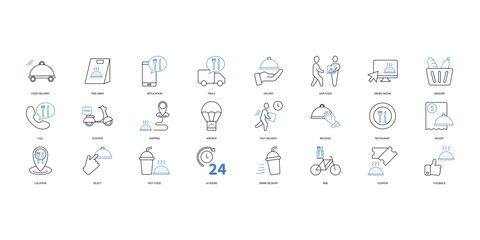 Food delivery icons set. Set of editable stroke icons.Set of Food delivery